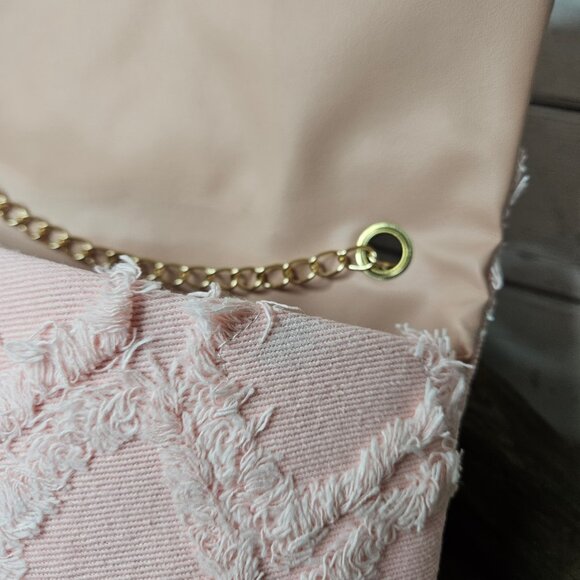 Pink Denim Patchwork Crossbody Chain Handbag Purse - Picture 5 of 5